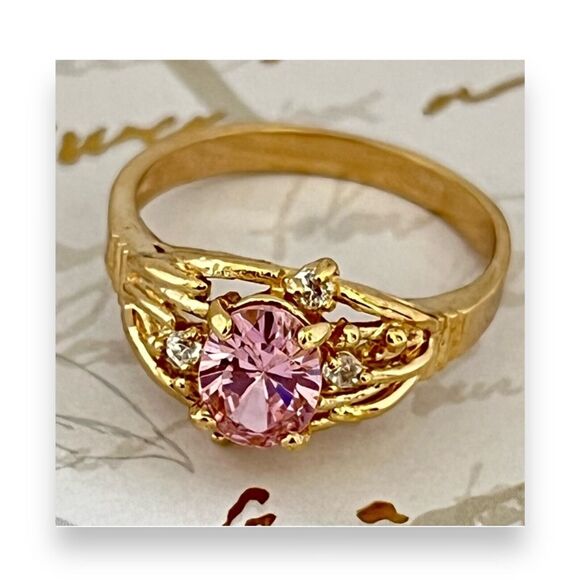 Vintage 1990s 14 KT Gold Electroplate Cubic Zirconia Ring - Etsy Vintage 1980s Cocktail Ring Size 6 Pink Cubic Zirconia 14KTGE Gold Plated - 14C